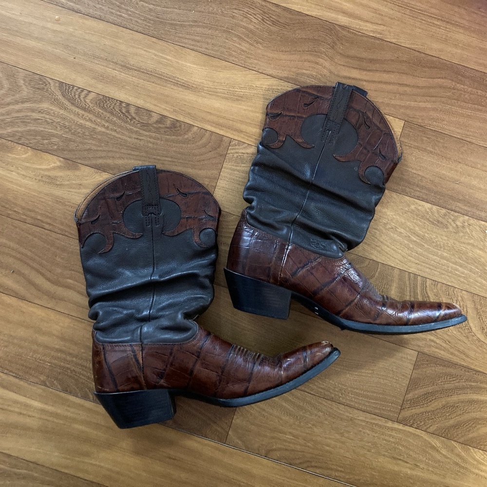 Ariat Ginger Western Boots Women 8 B Brown Leather Crocodile Print Slouch 13826